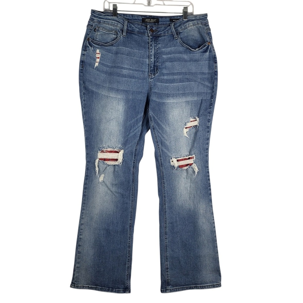Judy Blue Bootcut Jeans Women's Plus Size 20W Distressed Plaid Underneath Boho